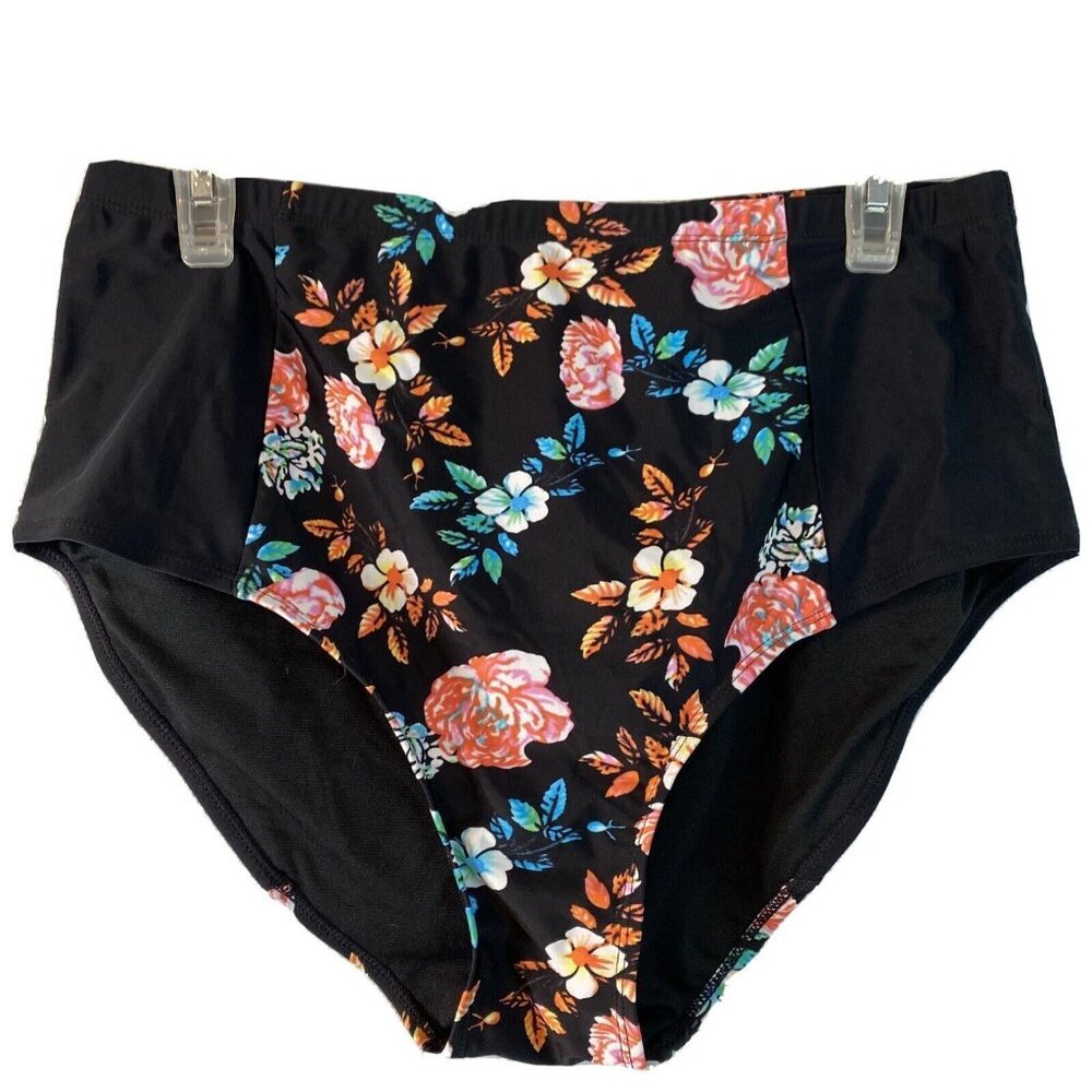 Undranded High Waist Black Floral Swimsuit Bottom Size 1XL